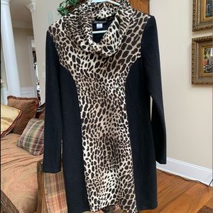 Black animal print sweater dress/ tunic